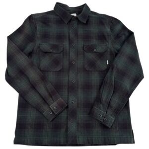Element Mens Plaid Layering Flannel Button Up Shirt Dark Green Black Size Medium